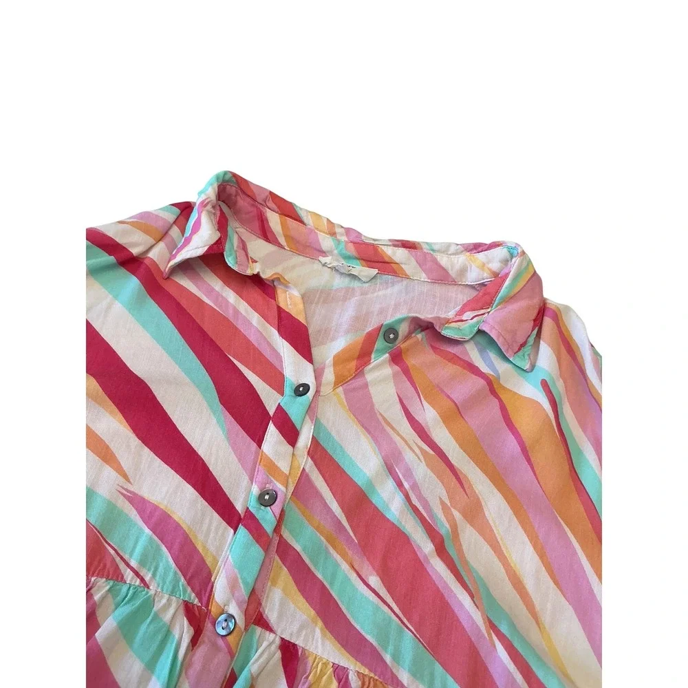 Entro Womens Large Abstract Stripe Babydoll Mini Dress Button Front Tunic D22584